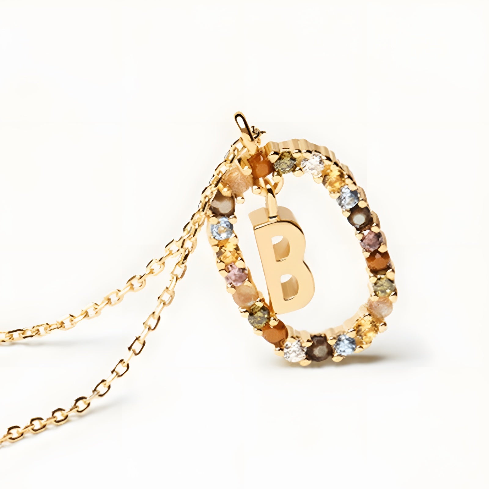 English Letter Pendant 925 Sterling Colored Zircon Letter Necklace