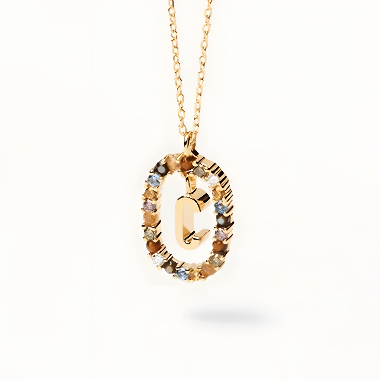 English Letter Pendant 925 Sterling Colored Zircon Letter Necklace