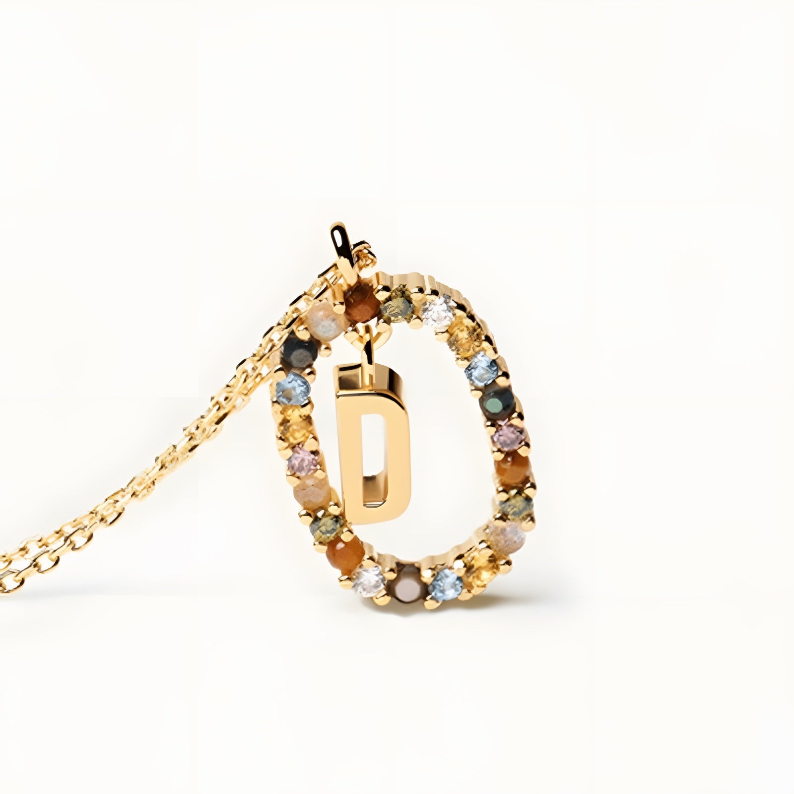 English Letter Pendant 925 Sterling Colored Zircon Letter Necklace