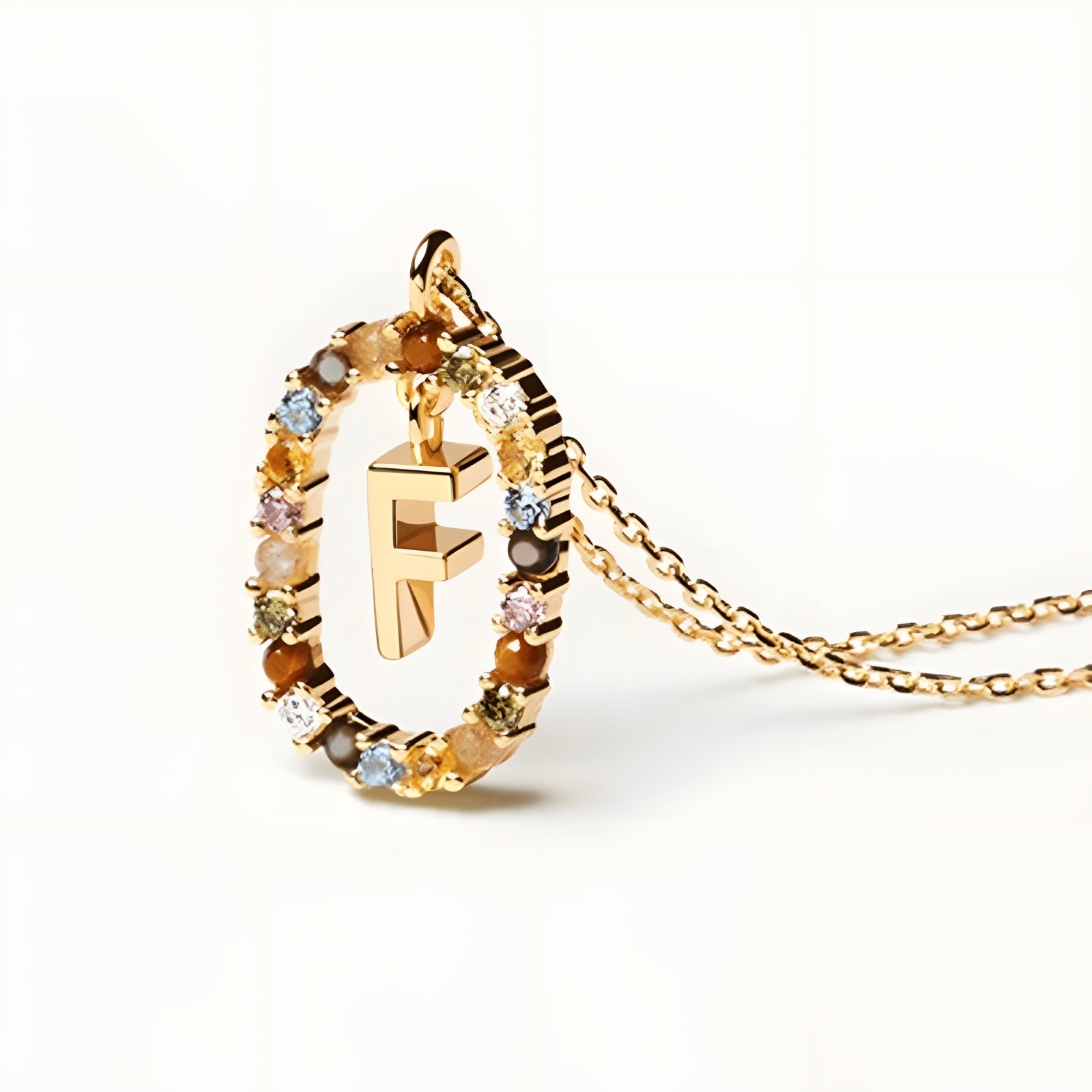 English Letter Pendant 925 Sterling Colored Zircon Letter Necklace