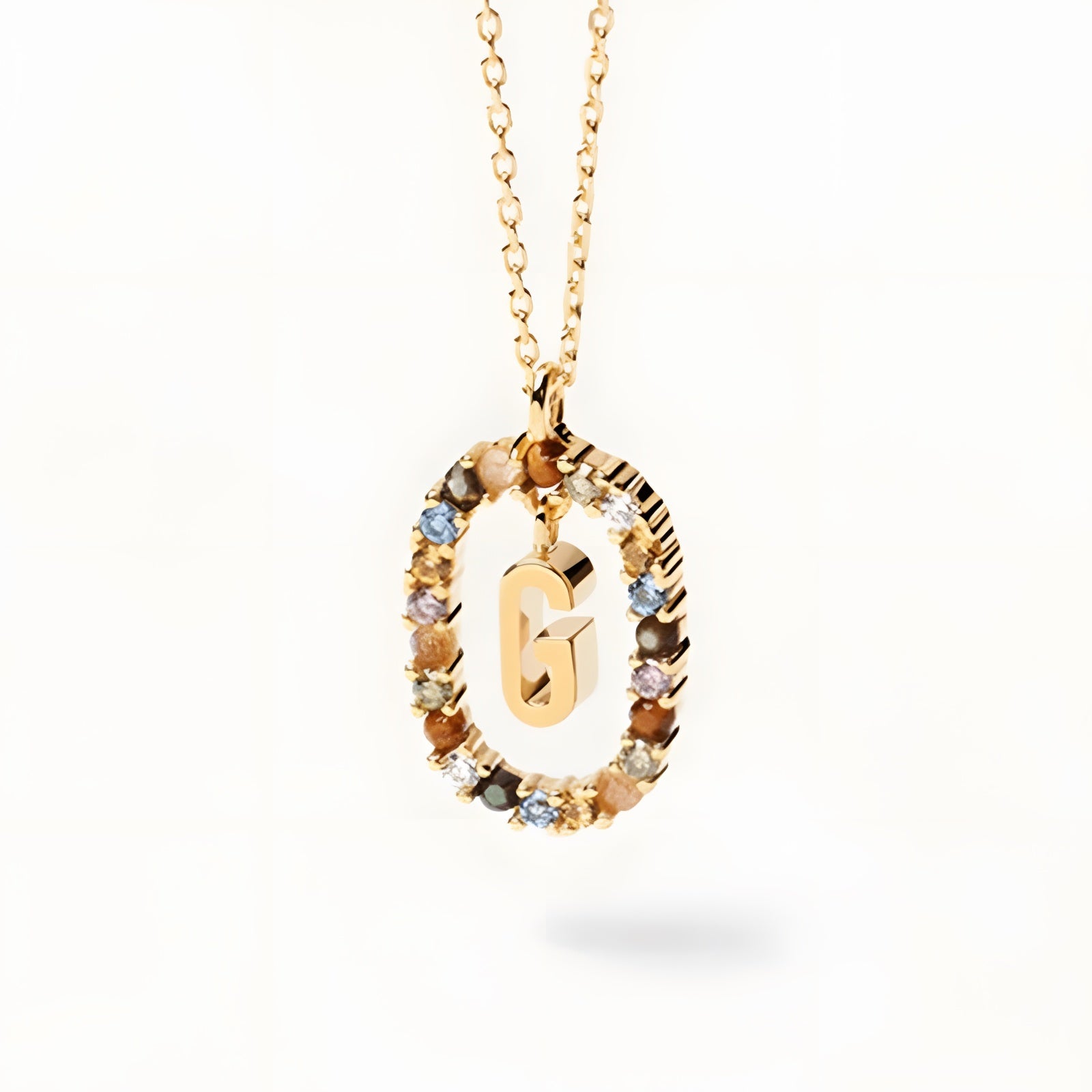 English Letter Pendant 925 Sterling Colored Zircon Letter Necklace