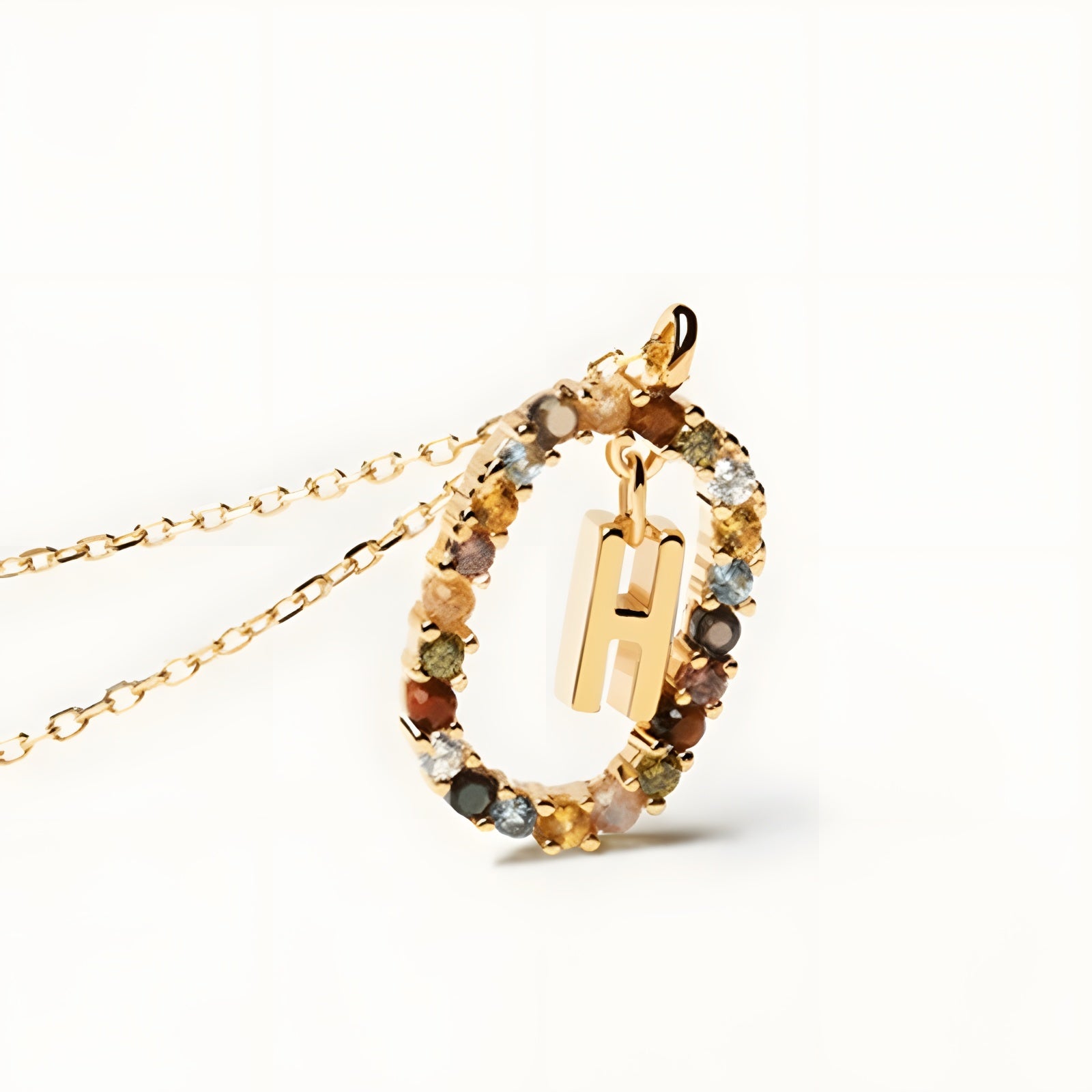 English Letter Pendant 925 Sterling Colored Zircon Letter Necklace