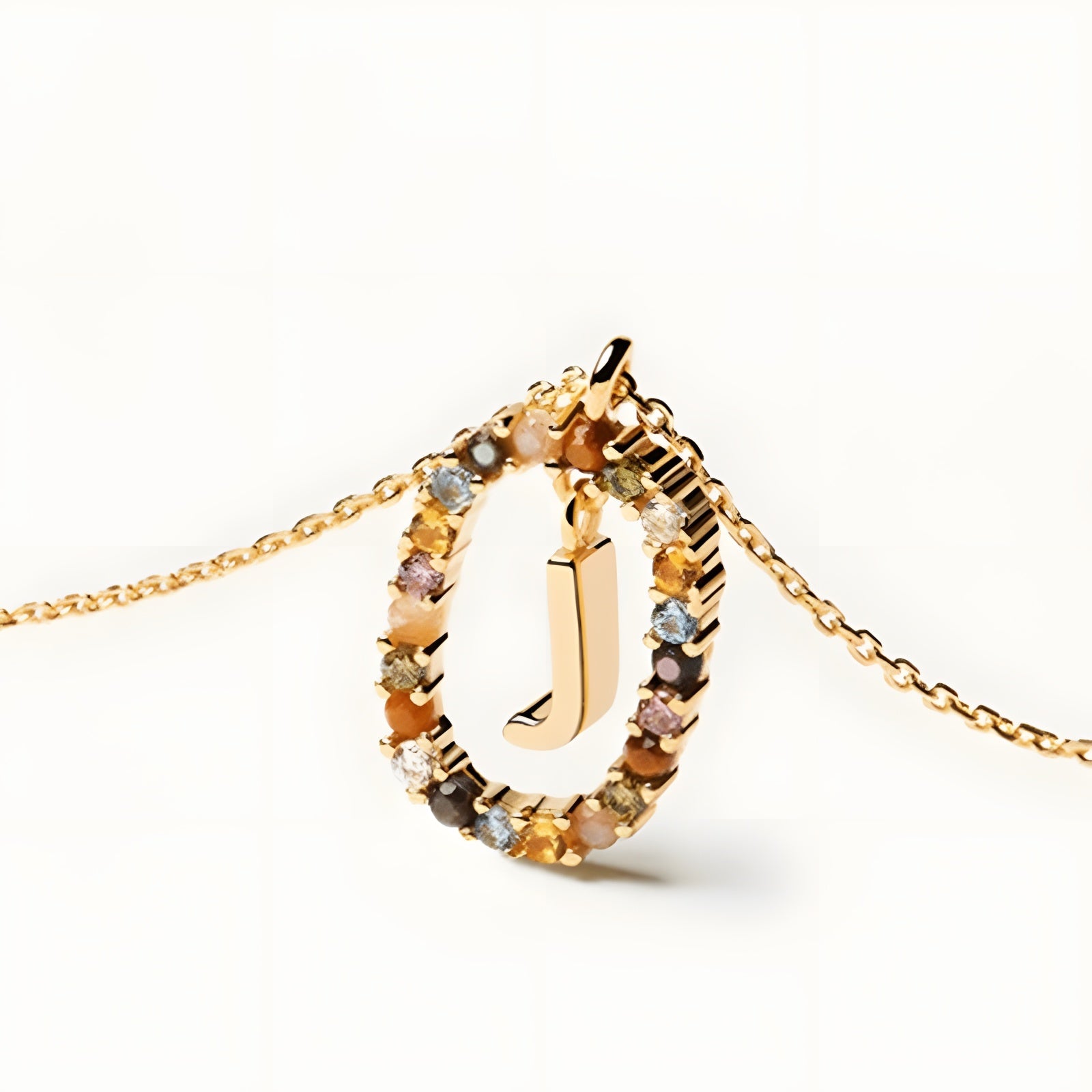 English Letter Pendant 925 Sterling Colored Zircon Letter Necklace