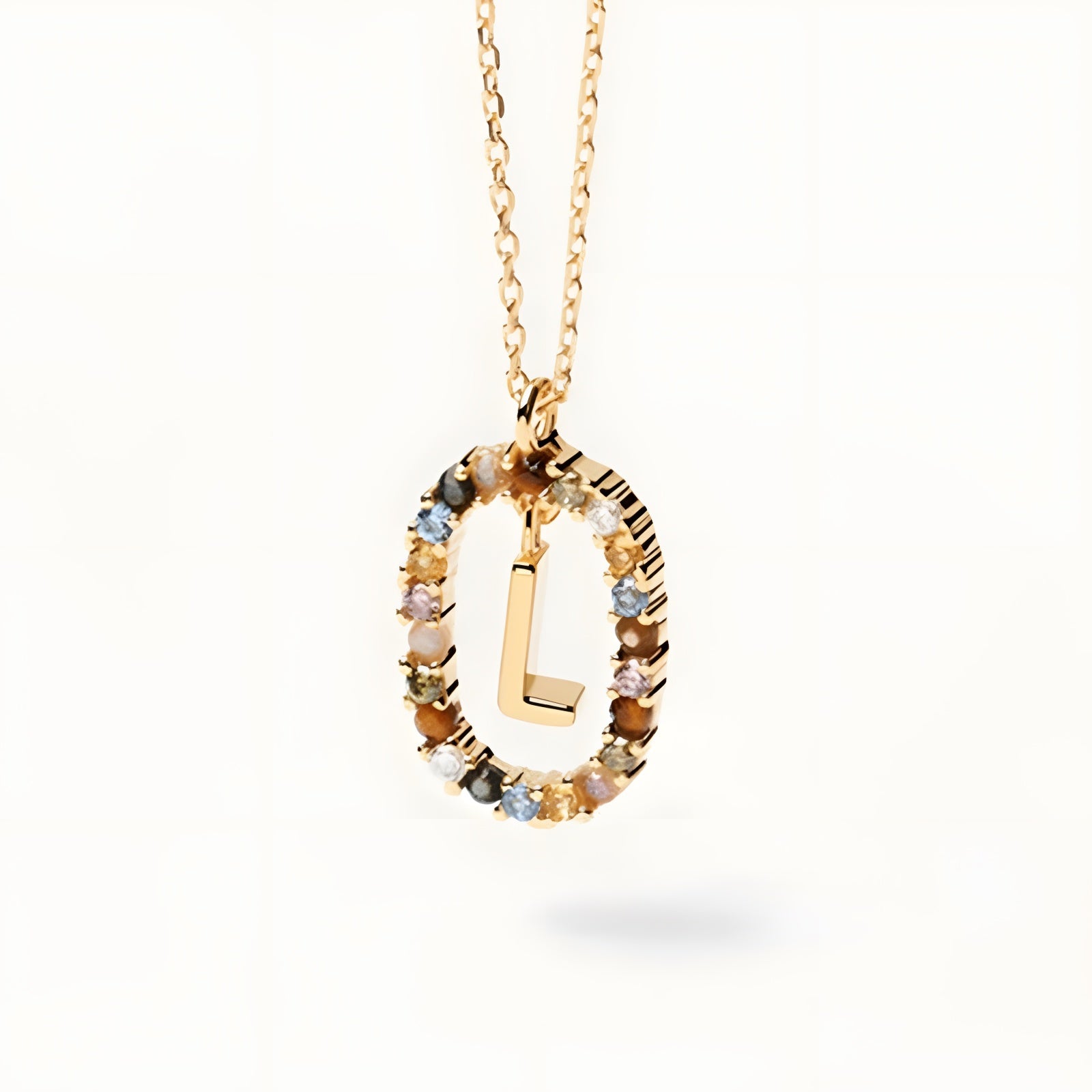 English Letter Pendant 925 Sterling Colored Zircon Letter Necklace