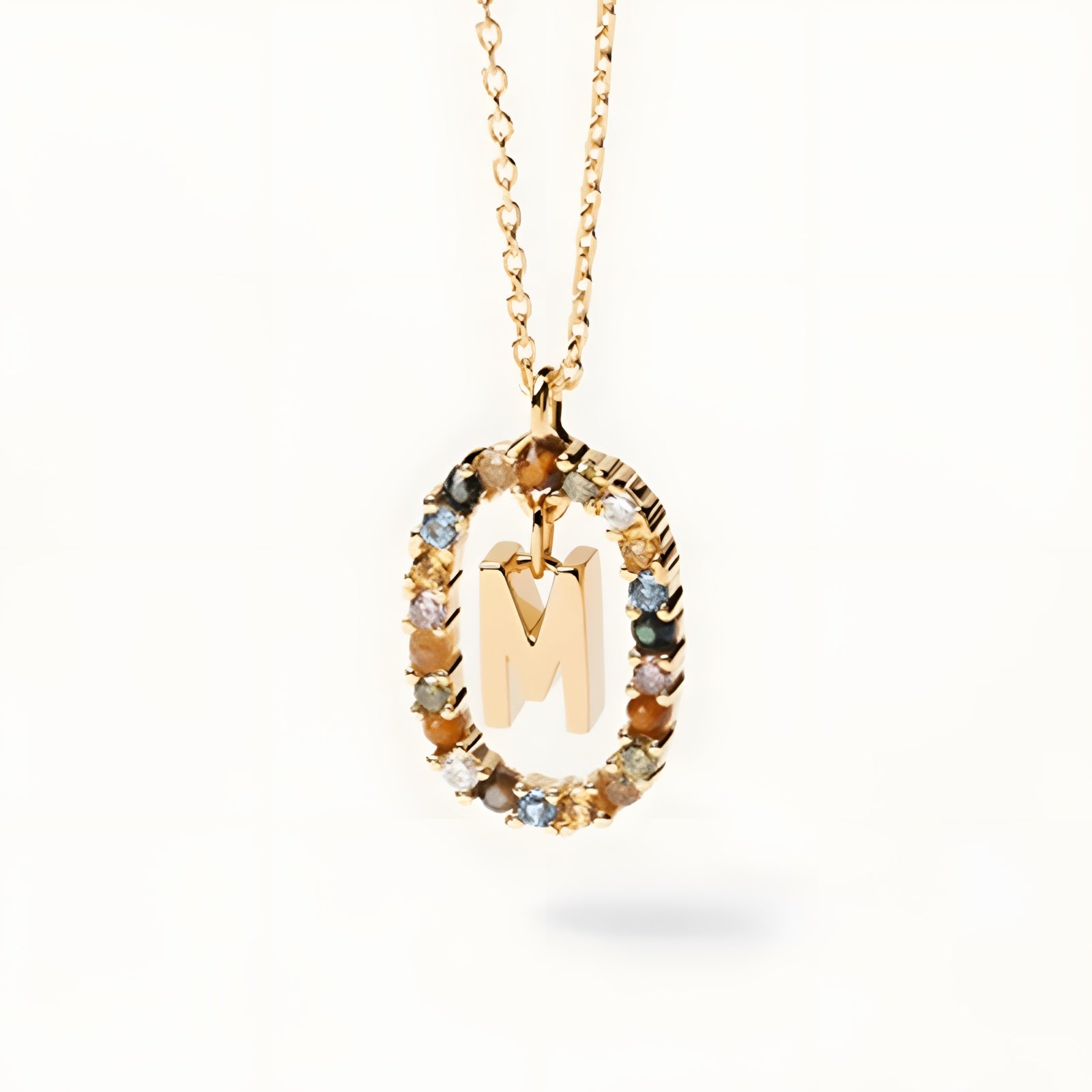 English Letter Pendant 925 Sterling Colored Zircon Letter Necklace