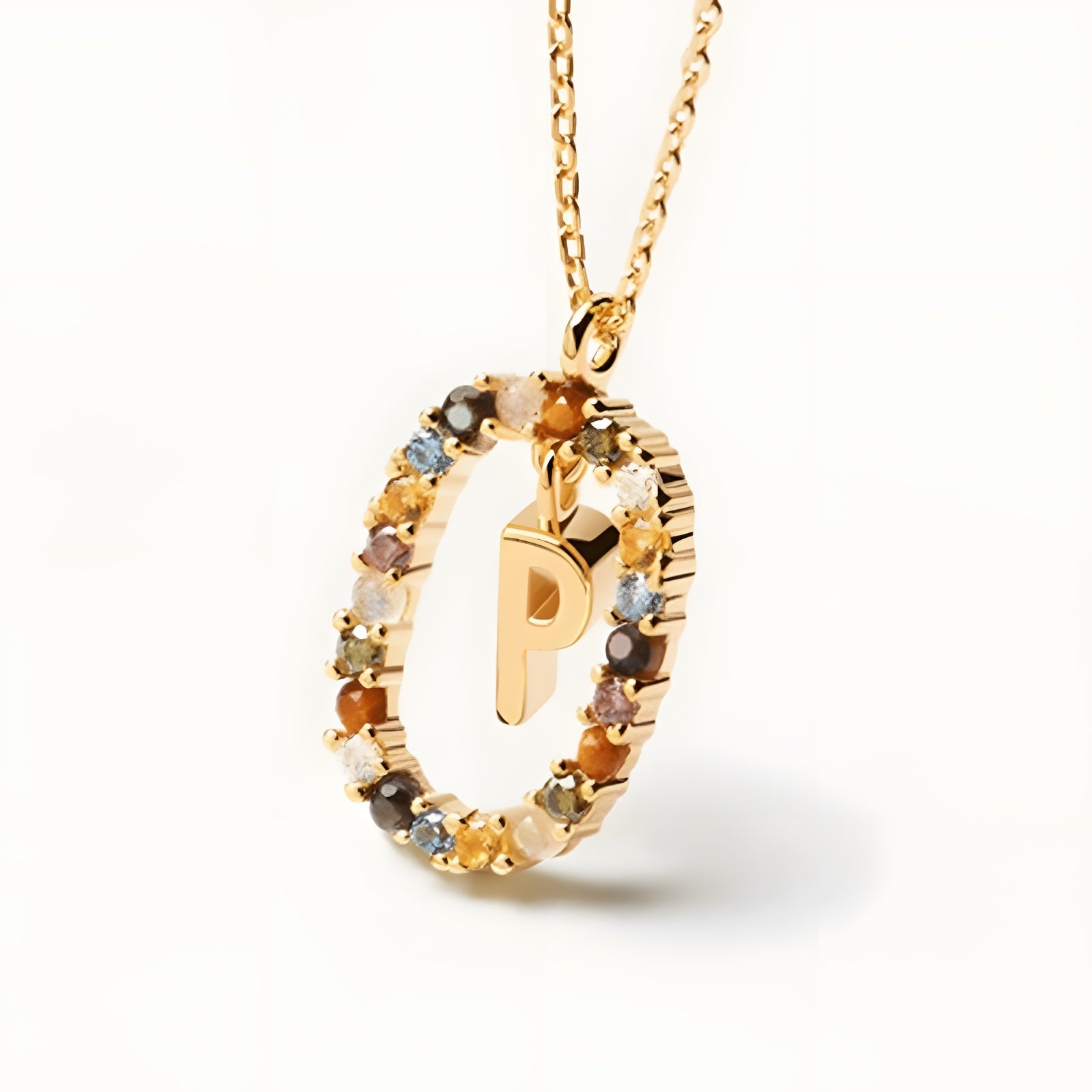 English Letter Pendant 925 Sterling Colored Zircon Letter Necklace