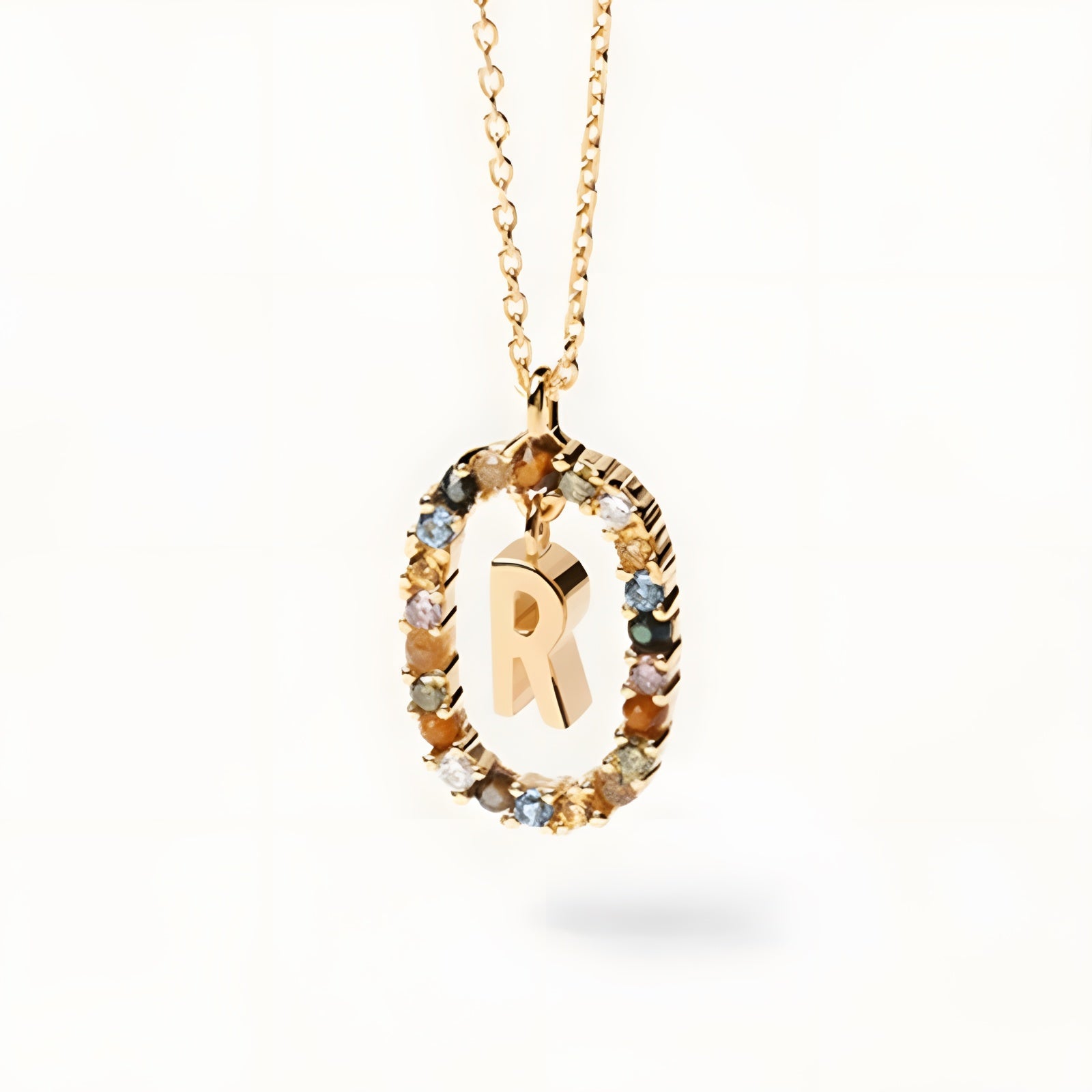English Letter Pendant 925 Sterling Colored Zircon Letter Necklace