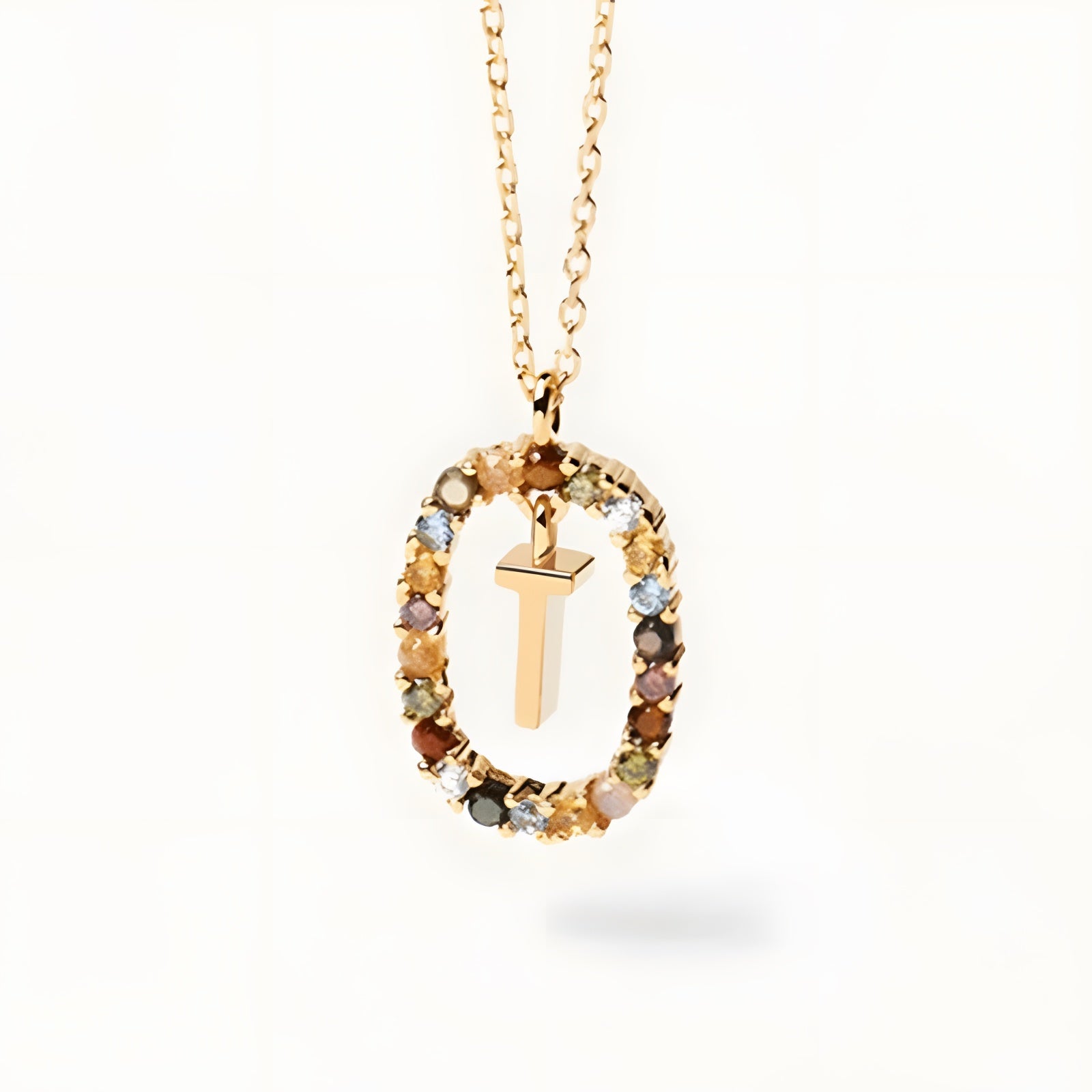 English Letter Pendant 925 Sterling Colored Zircon Letter Necklace