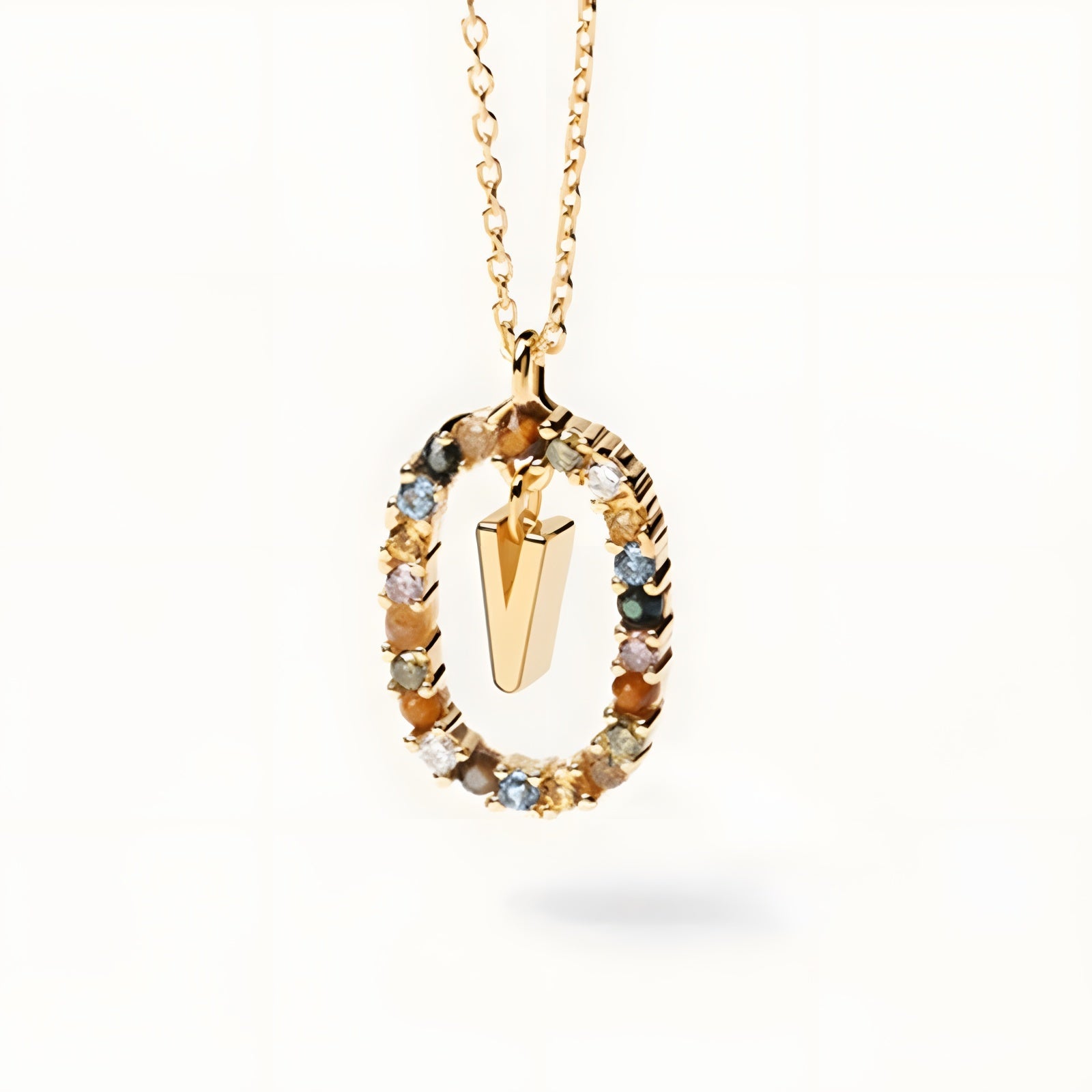 English Letter Pendant 925 Sterling Colored Zircon Letter Necklace