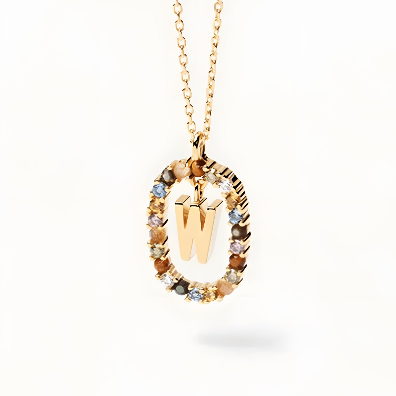 English Letter Pendant 925 Sterling Colored Zircon Letter Necklace