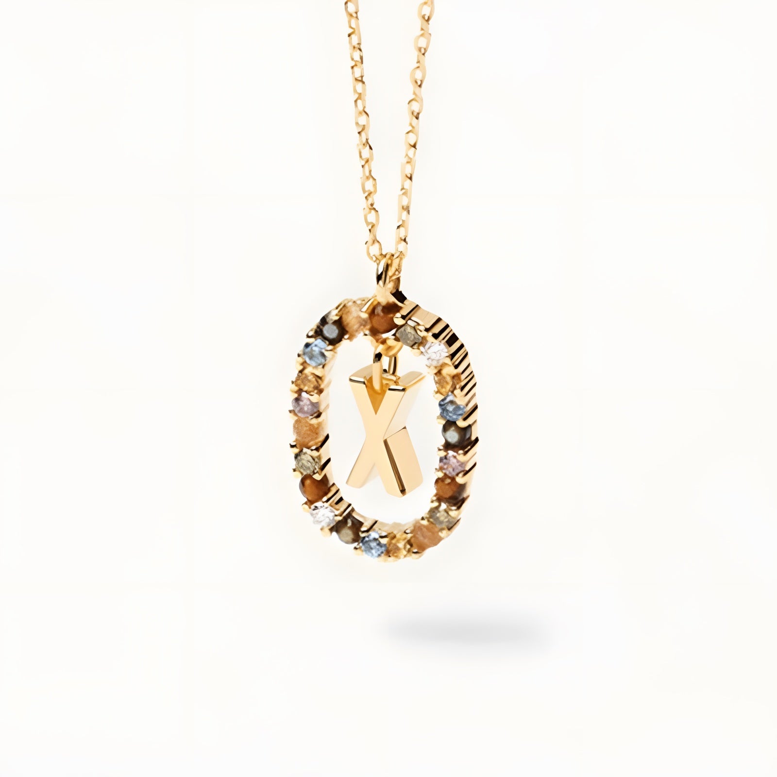 English Letter Pendant 925 Sterling Colored Zircon Letter Necklace