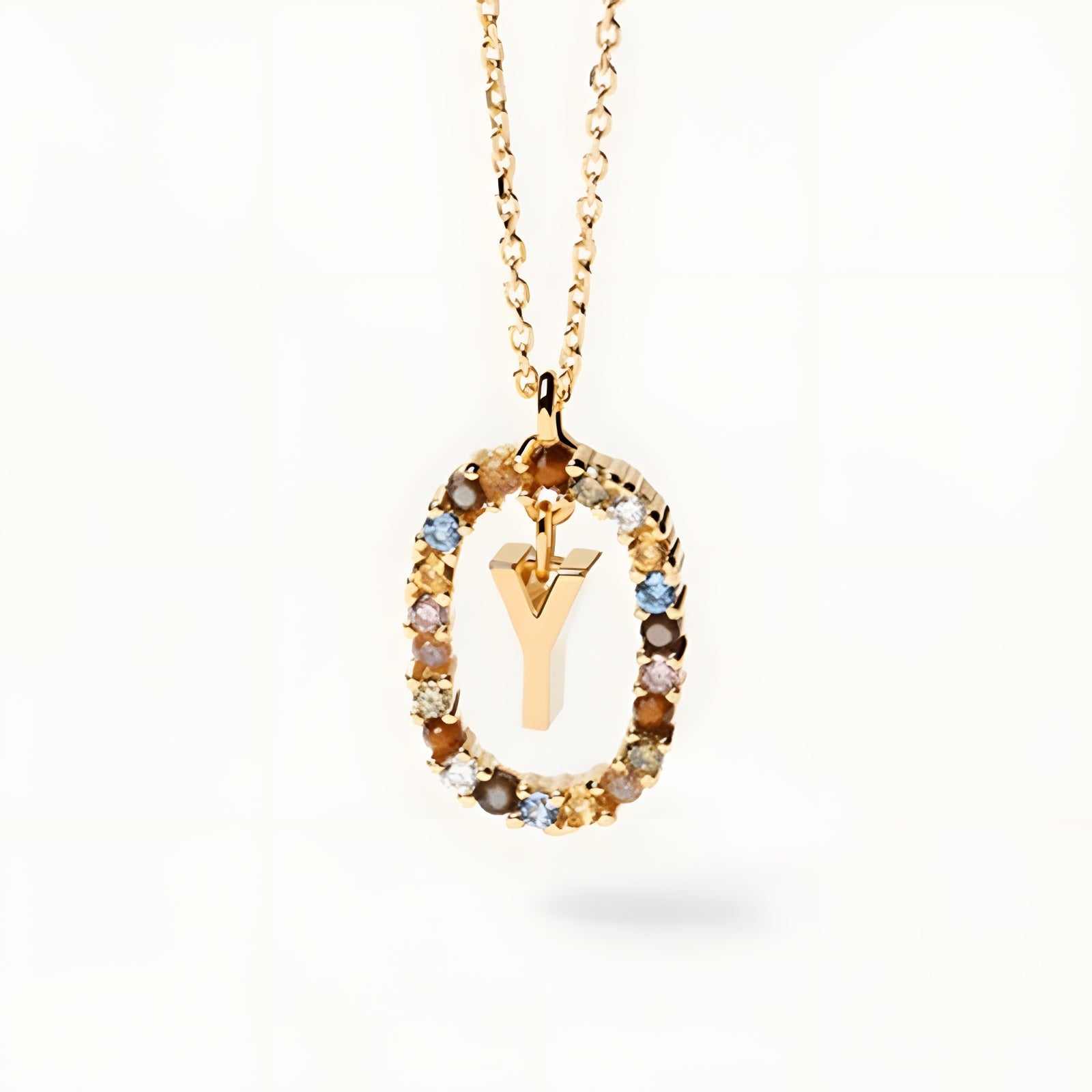 English Letter Pendant 925 Sterling Colored Zircon Letter Necklace