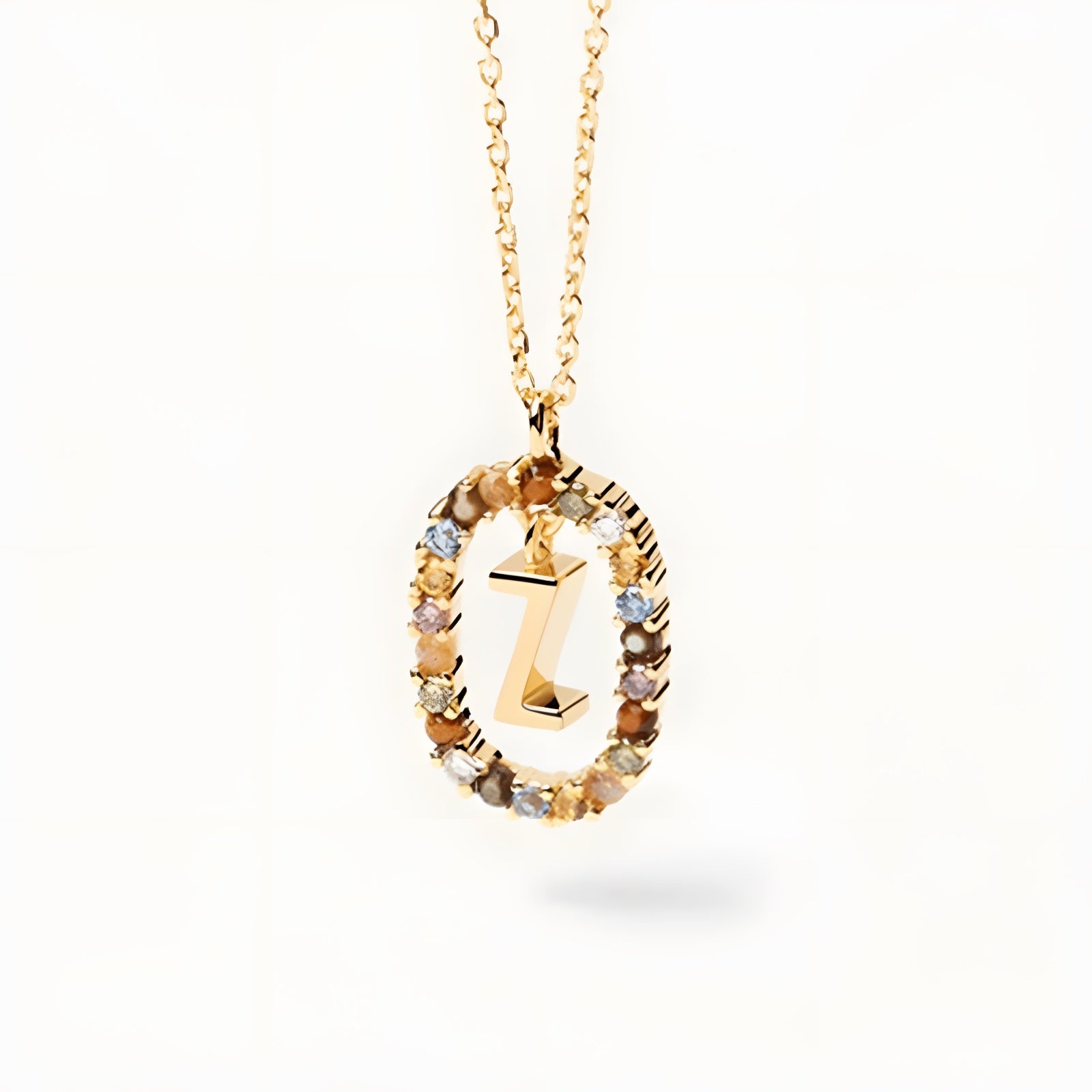 English Letter Pendant 925 Sterling Colored Zircon Letter Necklace