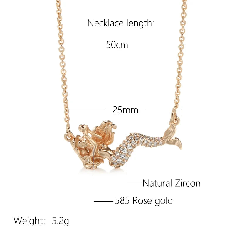Exquisite 585 Rose Gold Color Mermaid Pendant Necklaces For Women Shiny Natural Zircon Accessories