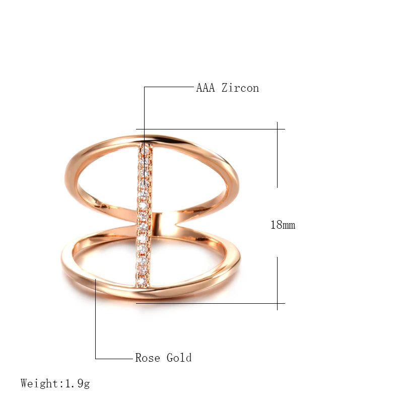 Fashion Design Cubic Zirconia Rings For Women 585 Rose Gold Color Crystal Ring Female Party Statement Jewelry