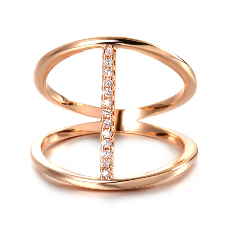 Fashion Design Cubic Zirconia Rings For Women 585 Rose Gold Color Crystal Ring Female Party Statement Jewelry