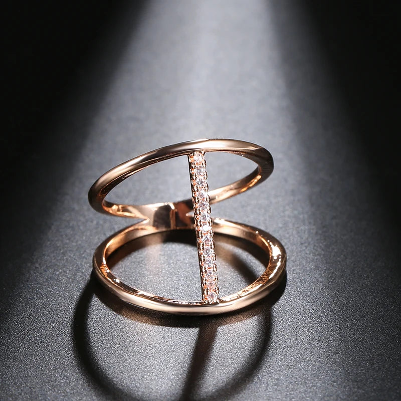 Fashion Design Cubic Zirconia Rings For Women 585 Rose Gold Color Crystal Ring Female Party Statement Jewelry