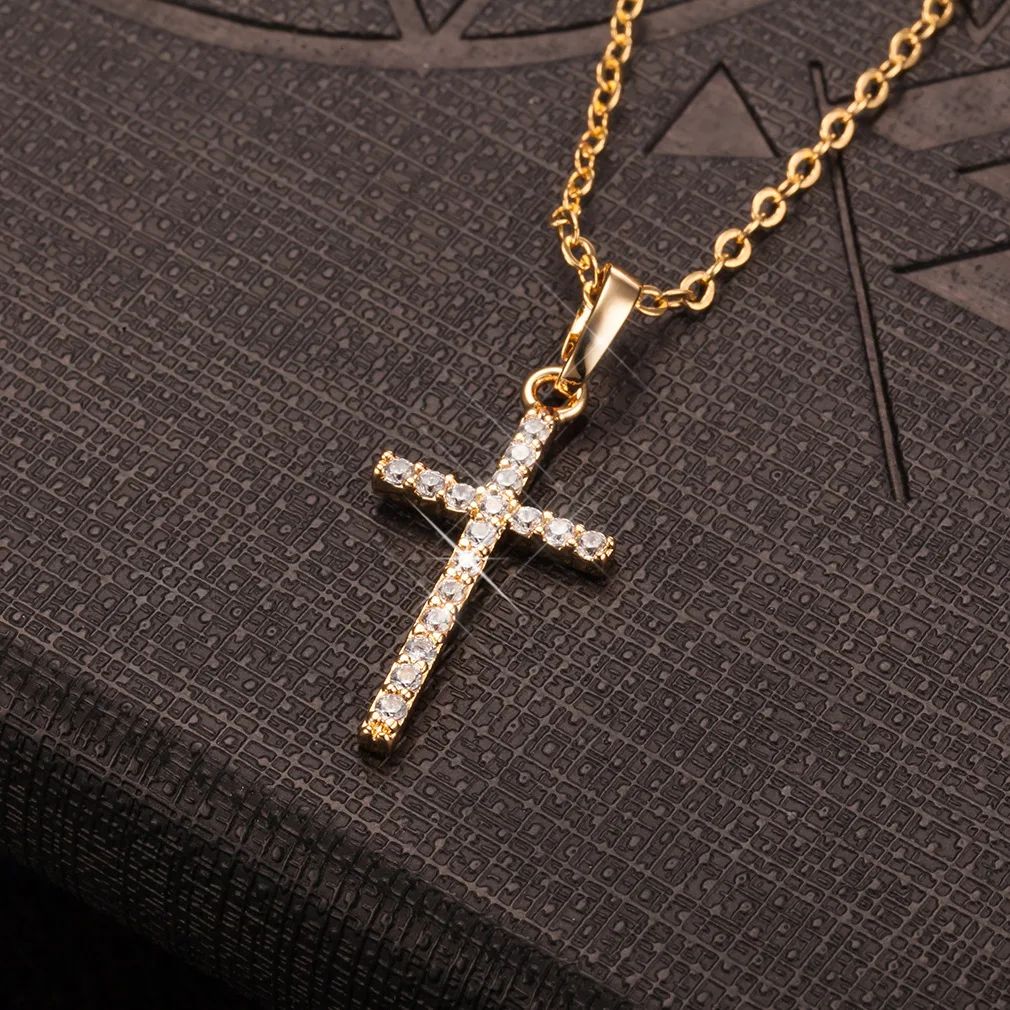 Fashion Female Crystal Jesus Cross Pendant Necklace