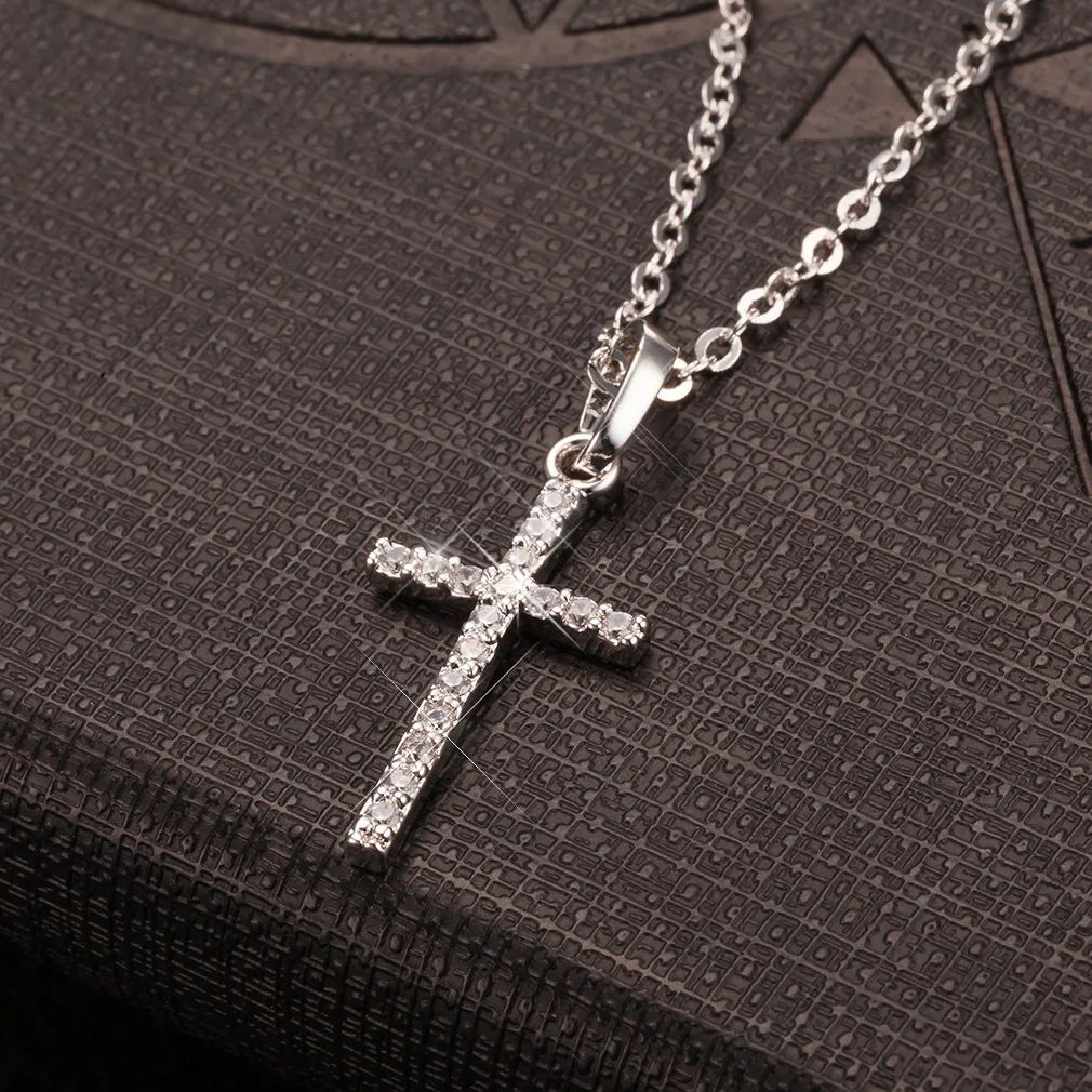 Fashion Female Crystal Jesus Cross Pendant Necklace