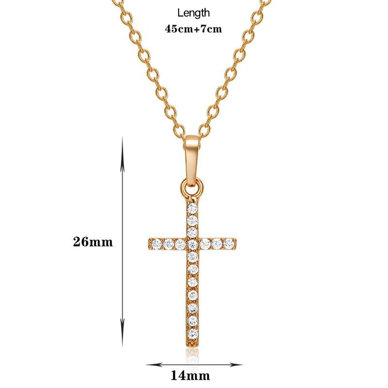 Fashion Female Crystal Jesus Cross Pendant Necklace