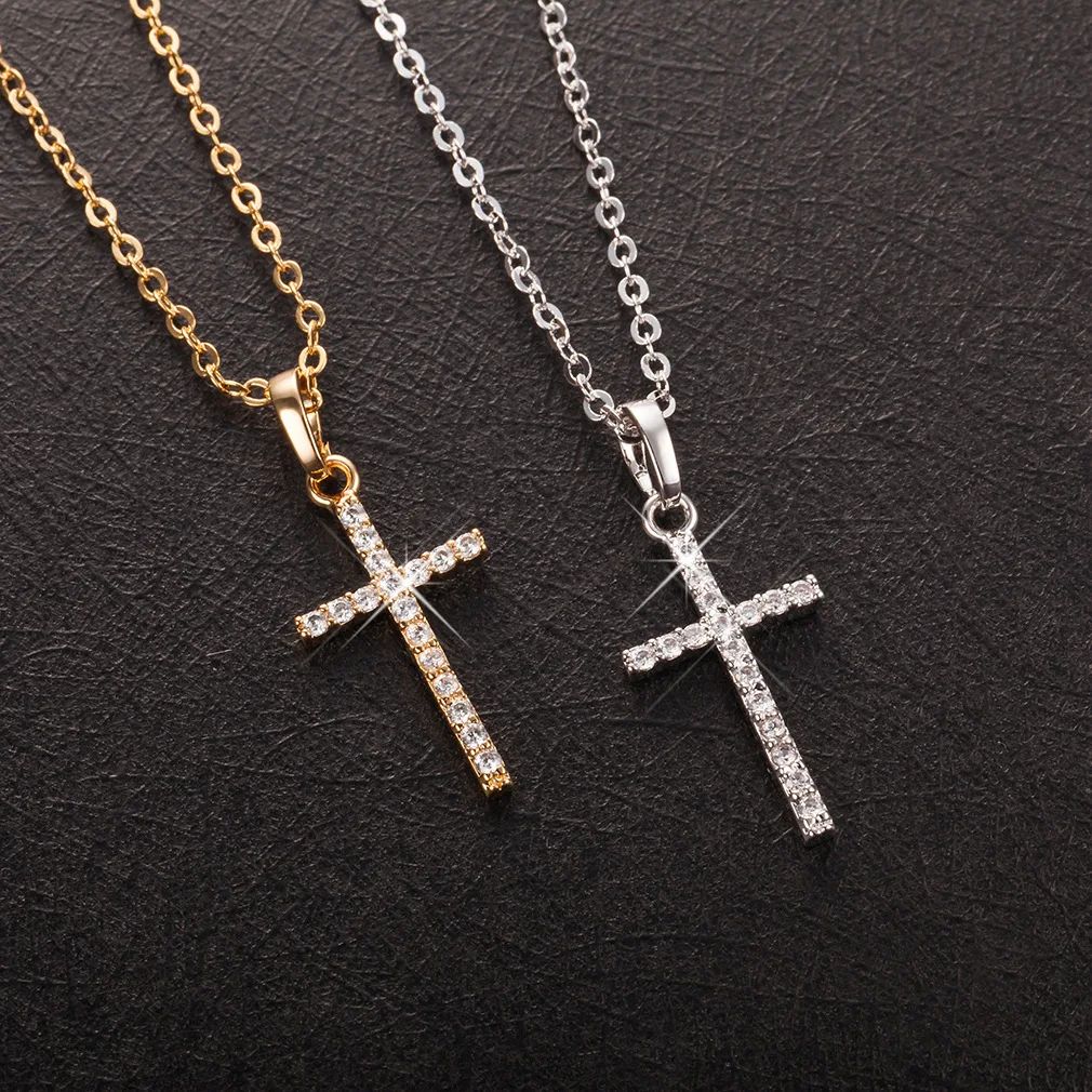 Fashion Female Crystal Jesus Cross Pendant Necklace