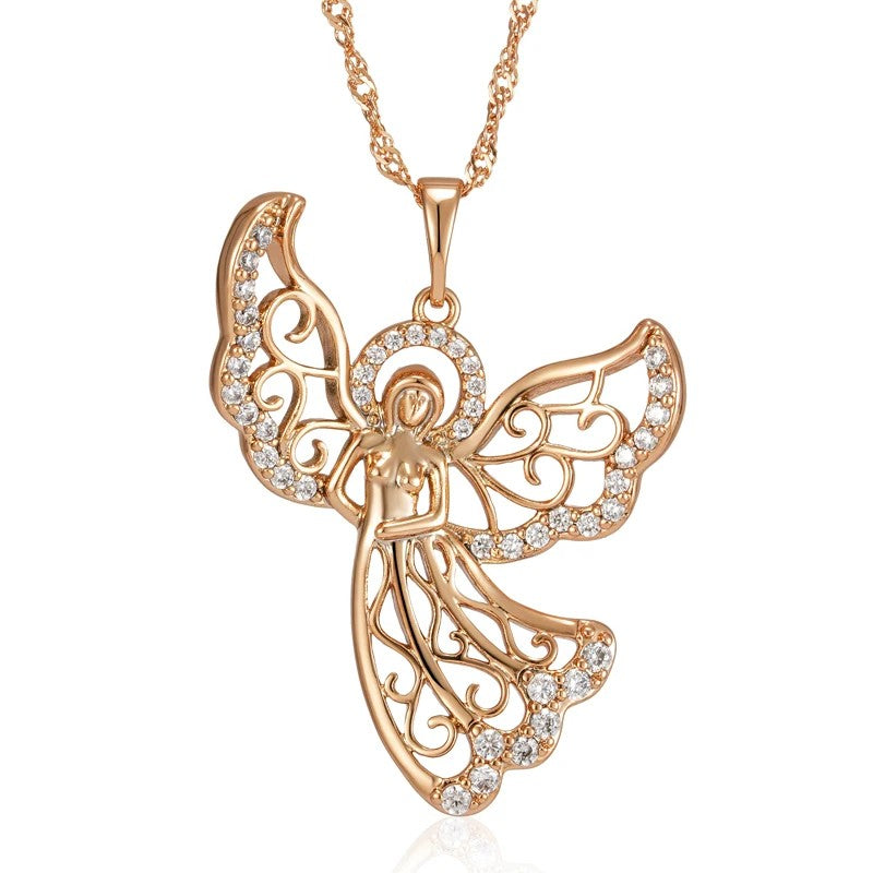 Fashion Angel Pendant Necklace For Women 585 Rose Gold Color With White Natural Zircon Accessories Best Daily Jewelry Gift