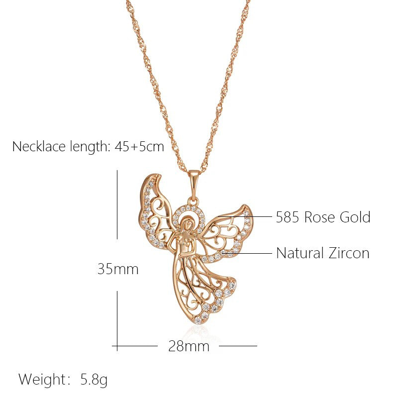 Fashion Angel Pendant Necklace For Women 585 Rose Gold Color With White Natural Zircon Accessories Best Daily Jewelry Gift