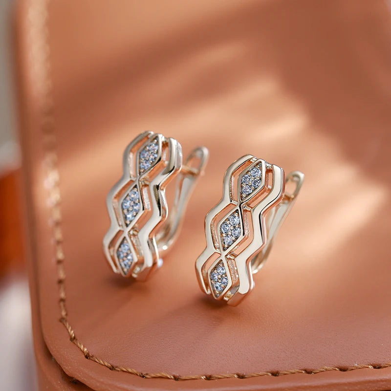 Fashion Geometry Square English Earrings Natural Zircon 585 Rose Gold Color Women Daily Earrings High Quality Fine Jewelry