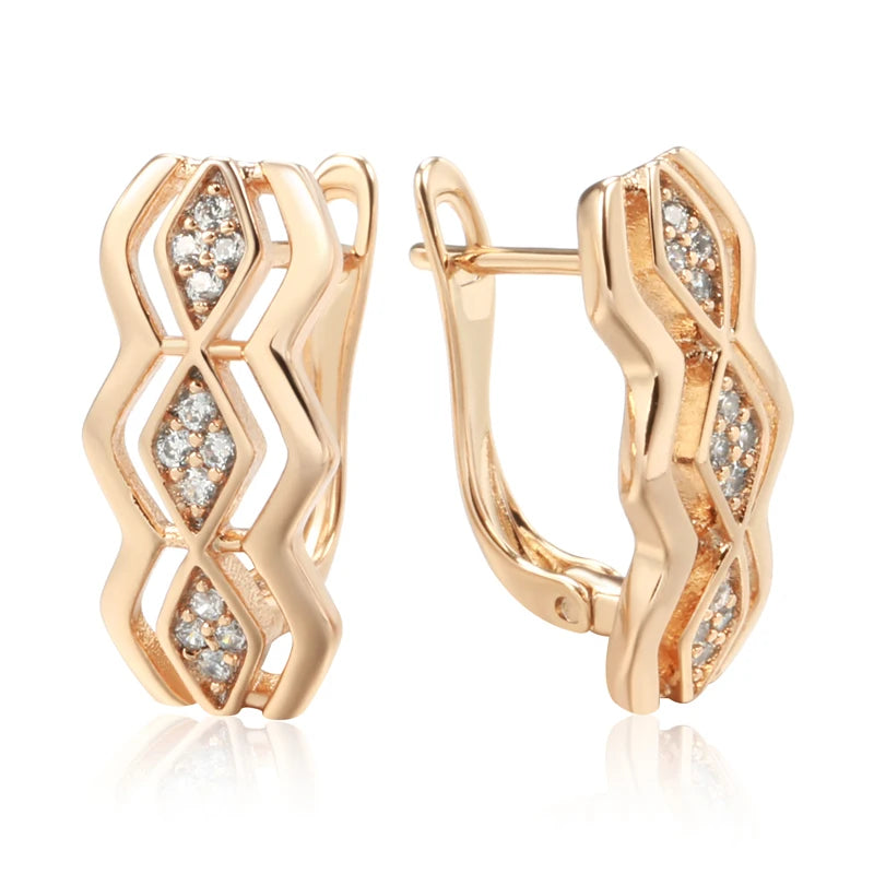 Fashion Geometry Square English Earrings Natural Zircon 585 Rose Gold Color Women Daily Earrings High Quality Fine Jewelry