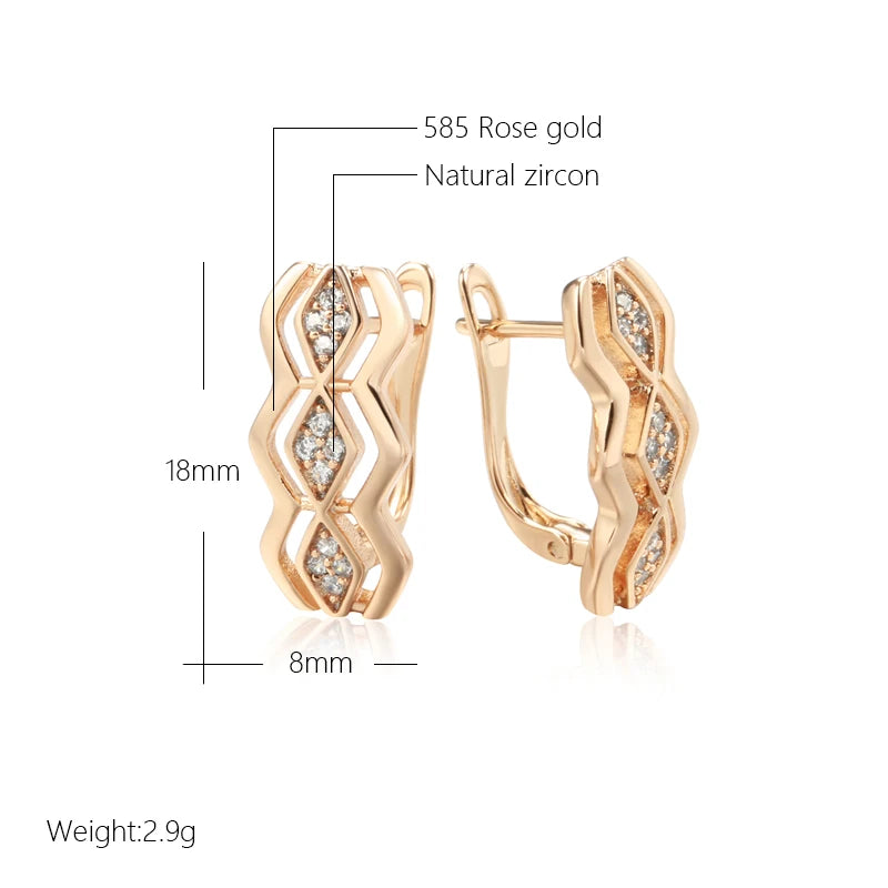 Fashion Geometry Square English Earrings Natural Zircon 585 Rose Gold Color Women Daily Earrings High Quality Fine Jewelry