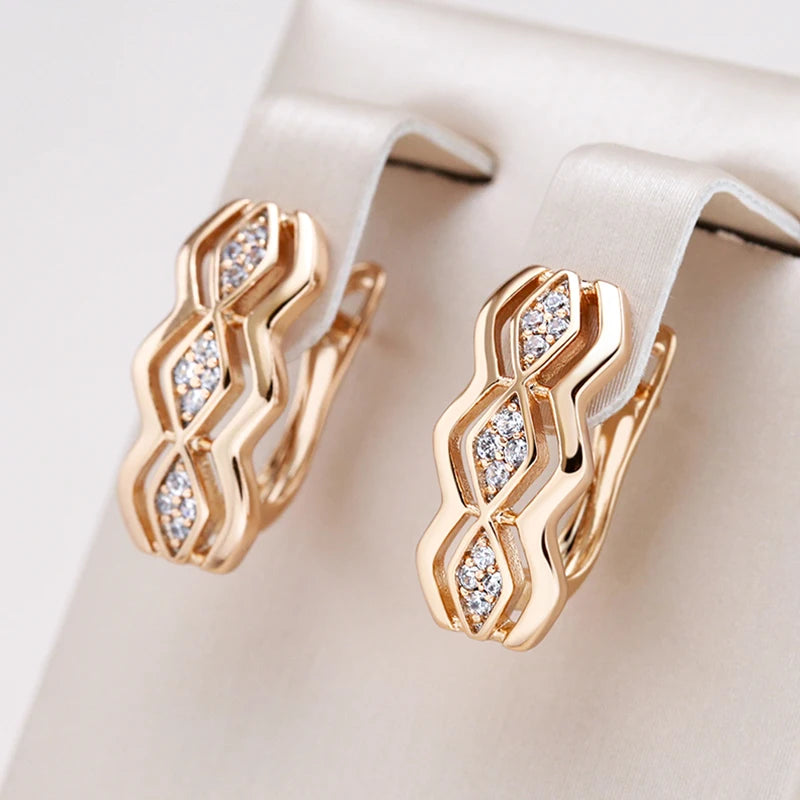 Fashion Geometry Square English Earrings Natural Zircon 585 Rose Gold Color Women Daily Earrings High Quality Fine Jewelry