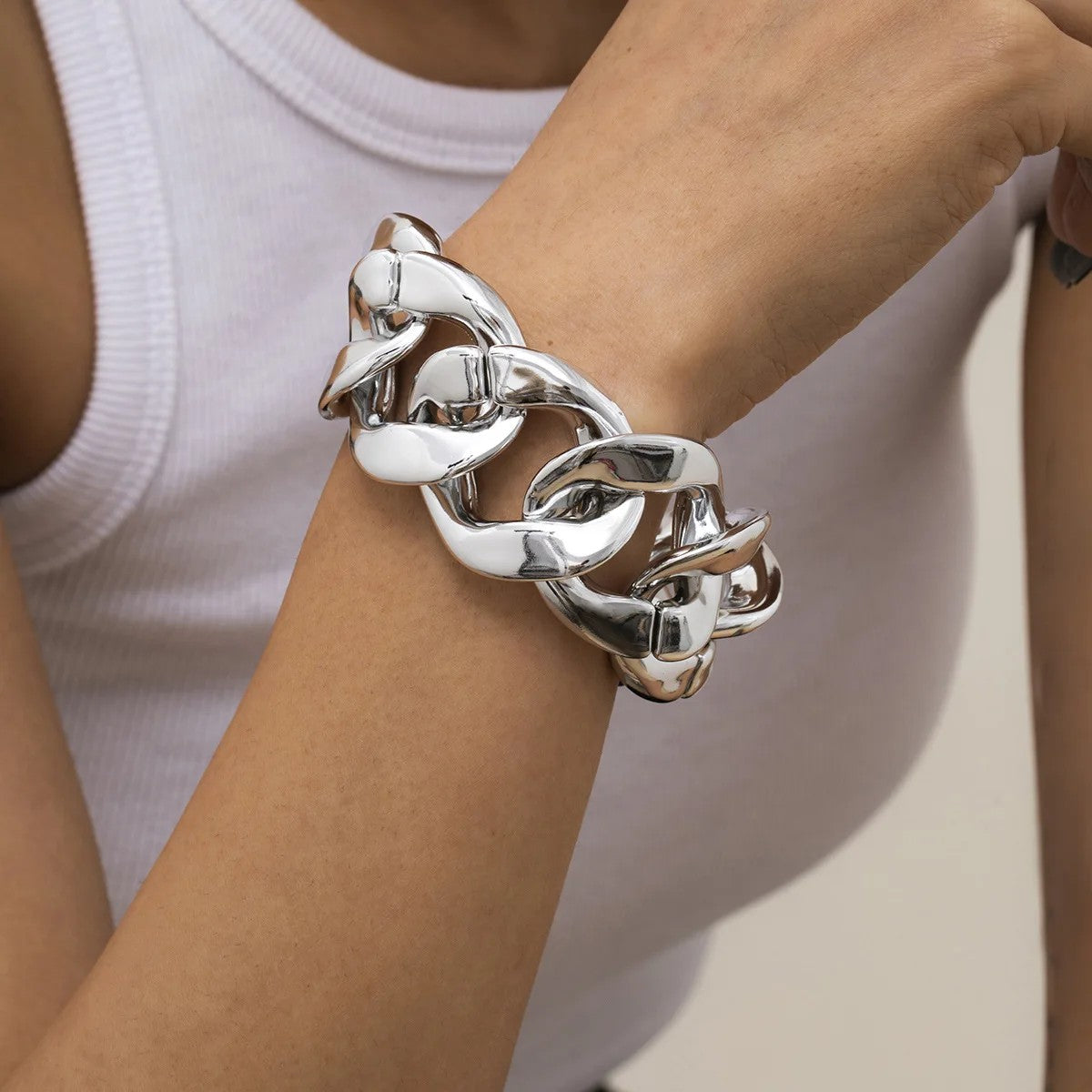 Retro Simple Hip Hop Thick Link Chain Bracelet Women's CCB Material Exaggerated Cool Twist Thicks Bracelets Glamour