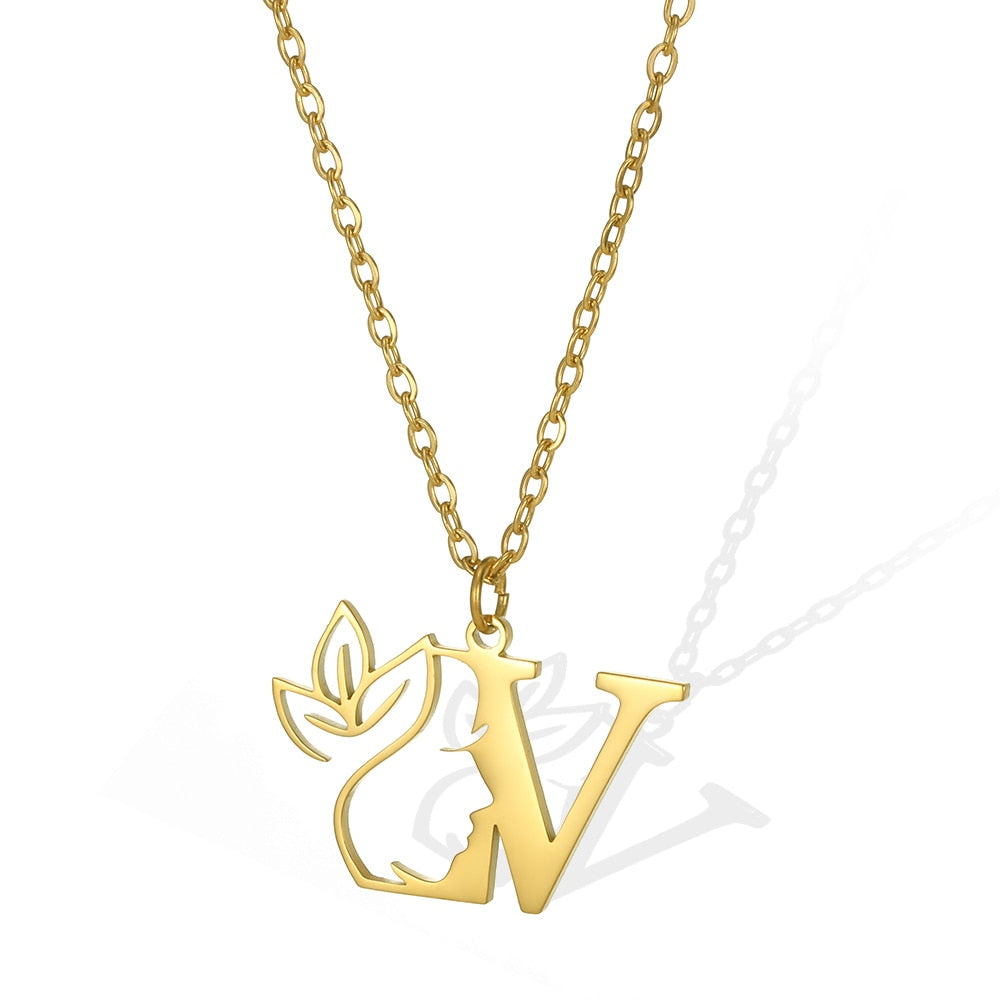 Gold Color Letter Pendant Choker