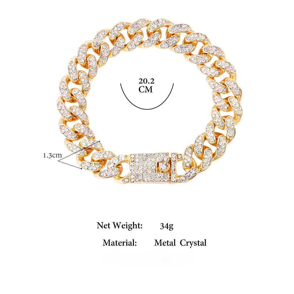 Iced out Bling Crystal Miami Cuban Link Chain Bracelet For Men Women Full Rhinestones Hip Hop Chain