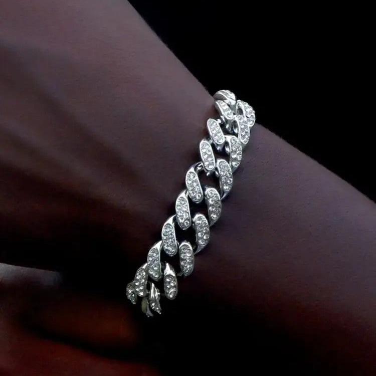 Iced out Bling Crystal Miami Cuban Link Chain Bracelet For Men Women Full Rhinestones Hip Hop Chain