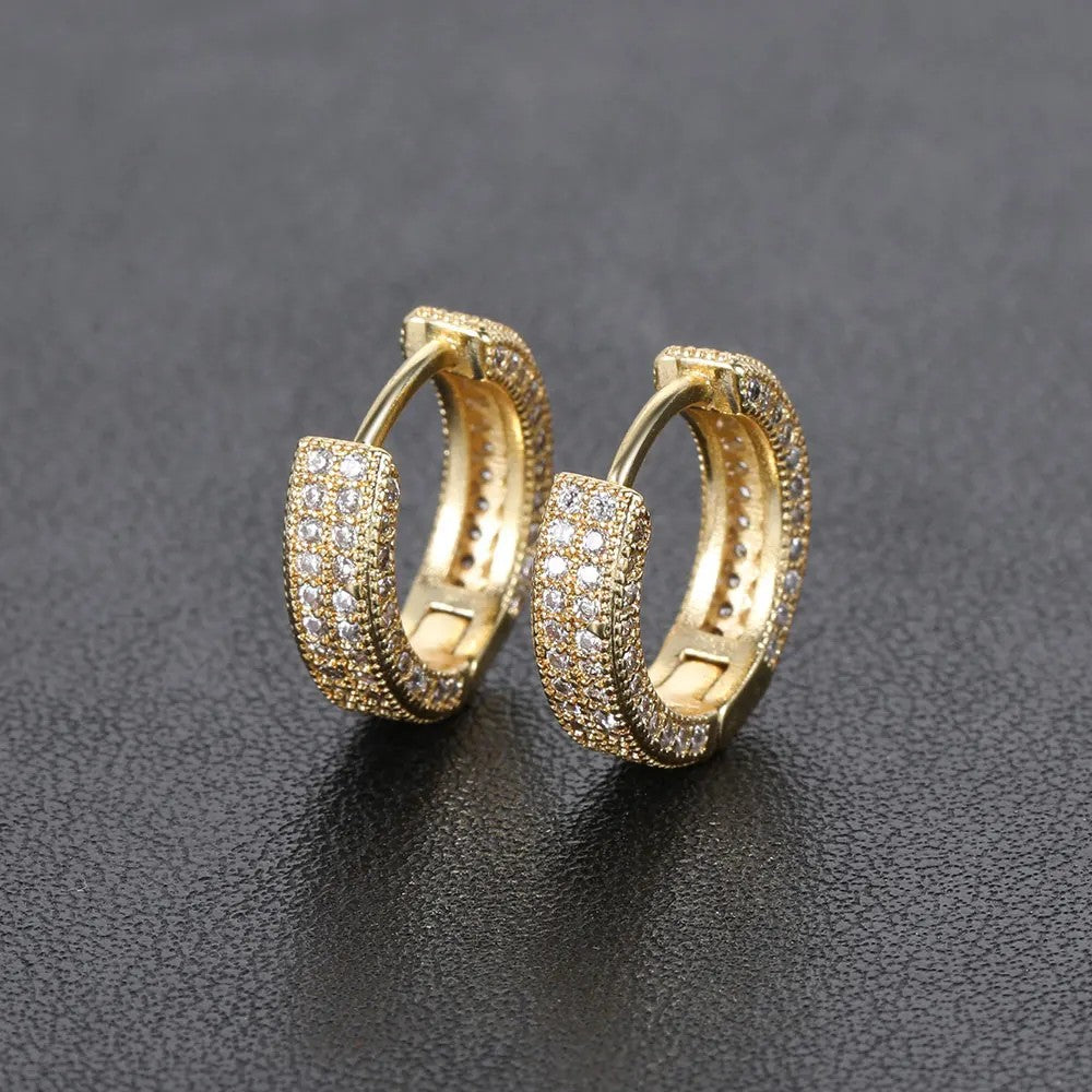 Hip Hop Personalized Iced Out Double Cubic Zirconia Hoop Earrings For Men Rock Jewelry
