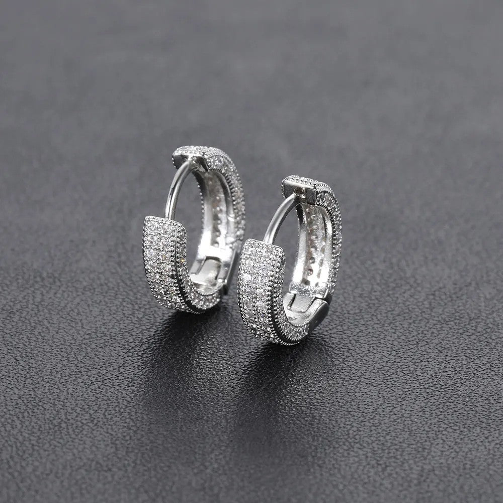 Hip Hop Personalized Iced Out Double Cubic Zirconia Hoop Earrings For Men Rock Jewelry