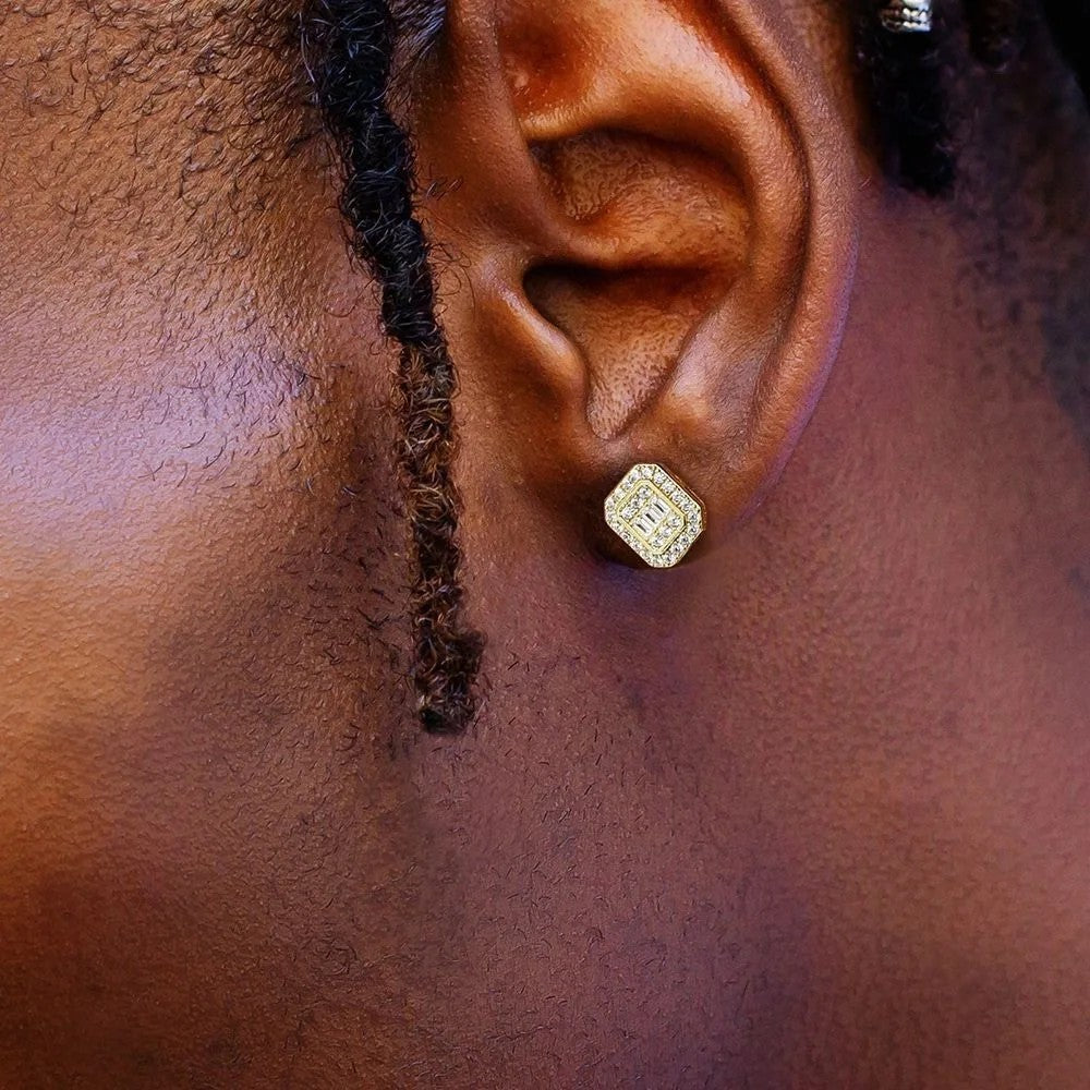 Hip Hop Rock Ear Stud Earrings for Men Iced Out Cubic Zirconia Bling Cartilage Accessories Homme Hippie Jewelry