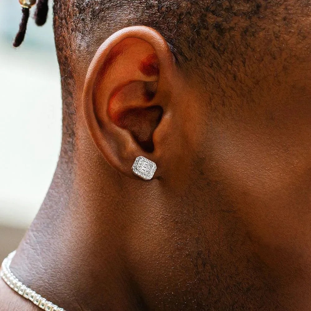 Hip Hop Rock Ear Stud Earrings for Men Iced Out Cubic Zirconia Bling Cartilage Accessories Homme Hippie Jewelry