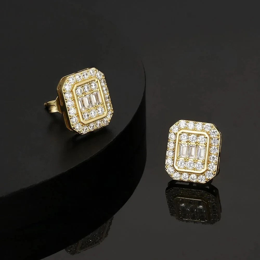 Hip Hop Rock Ear Stud Earrings for Men Iced Out Cubic Zirconia Bling Cartilage Accessories Homme Hippie Jewelry