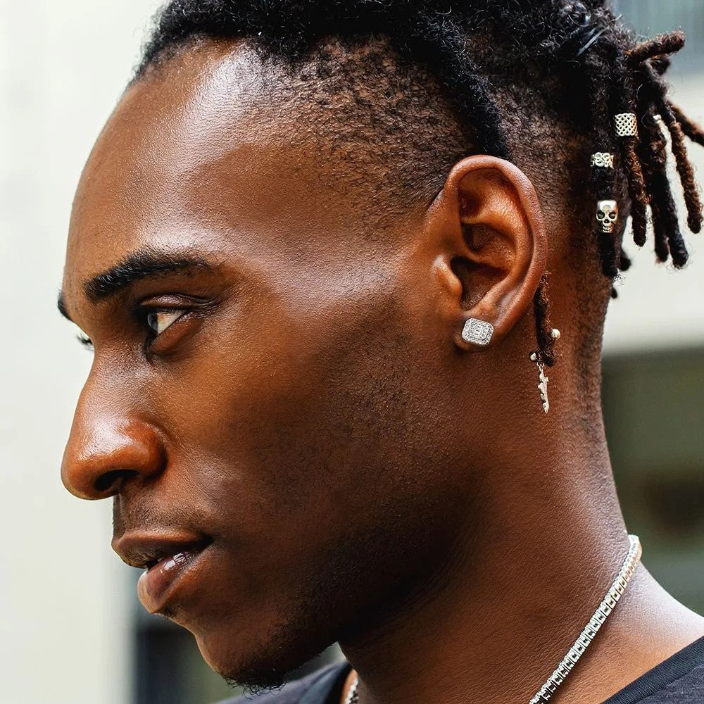 Hip Hop Rock Ear Stud Earrings for Men Iced Out Cubic Zirconia Bling Cartilage Accessories Homme Hippie Jewelry