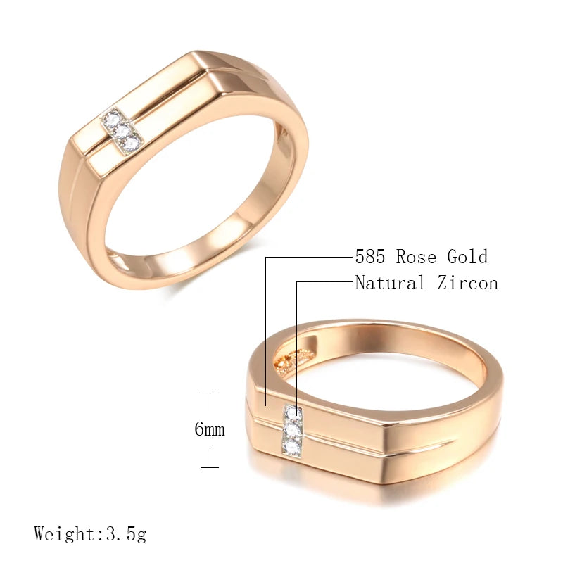 Hot Men Cool Smooth Rings 585 Rose Gold Natural Zircon Party Ring For Women Ethnic Wedding Jewelry