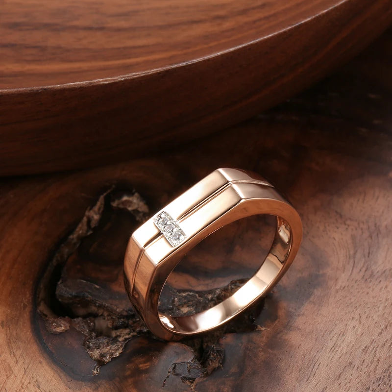 Hot Men Cool Smooth Rings 585 Rose Gold Natural Zircon Party Ring For Women Ethnic Wedding Jewelry