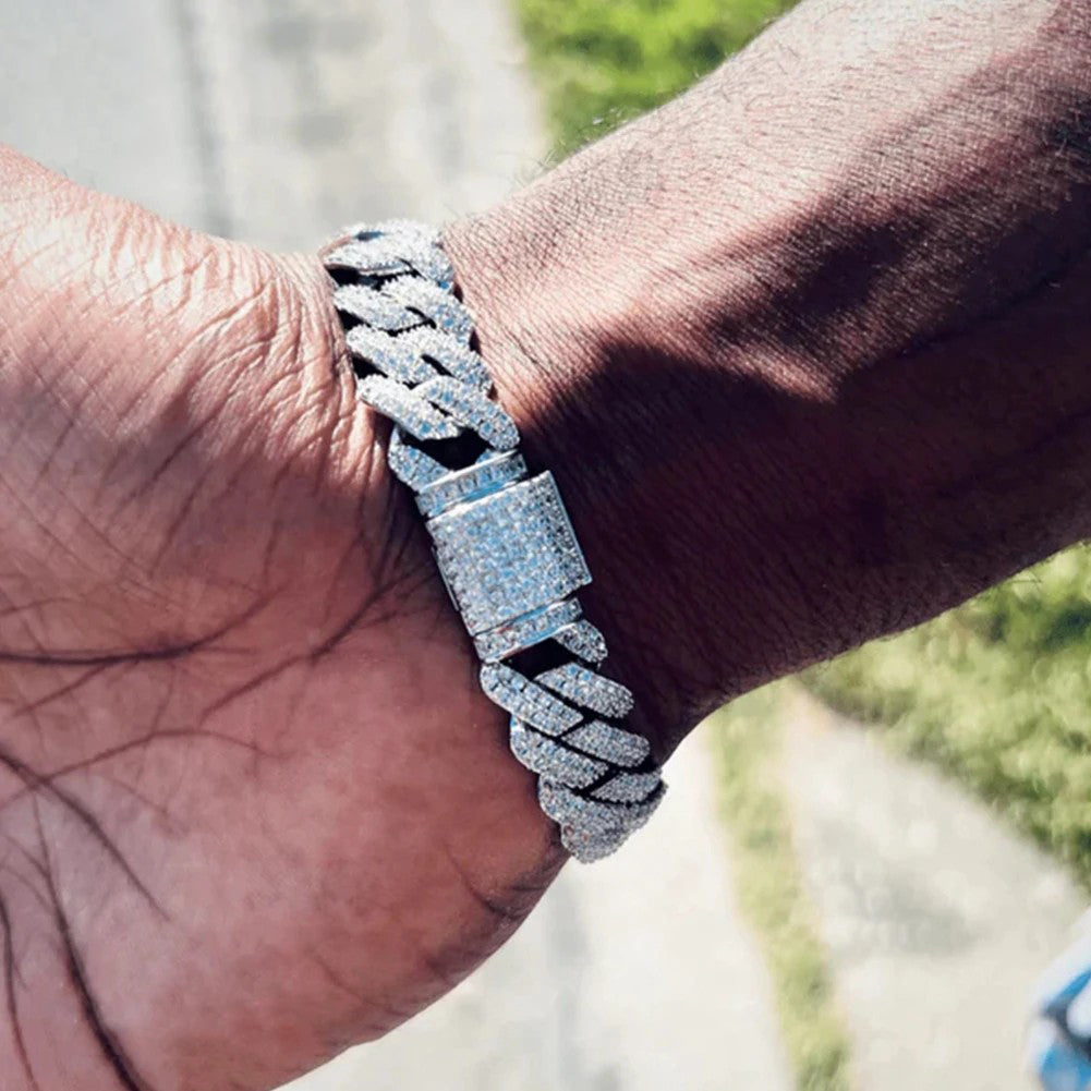 Iced out Bling Crystal Miami Cuban Link Chain Bracelet For Men Women Full Rhinestones Hip Hop Chain