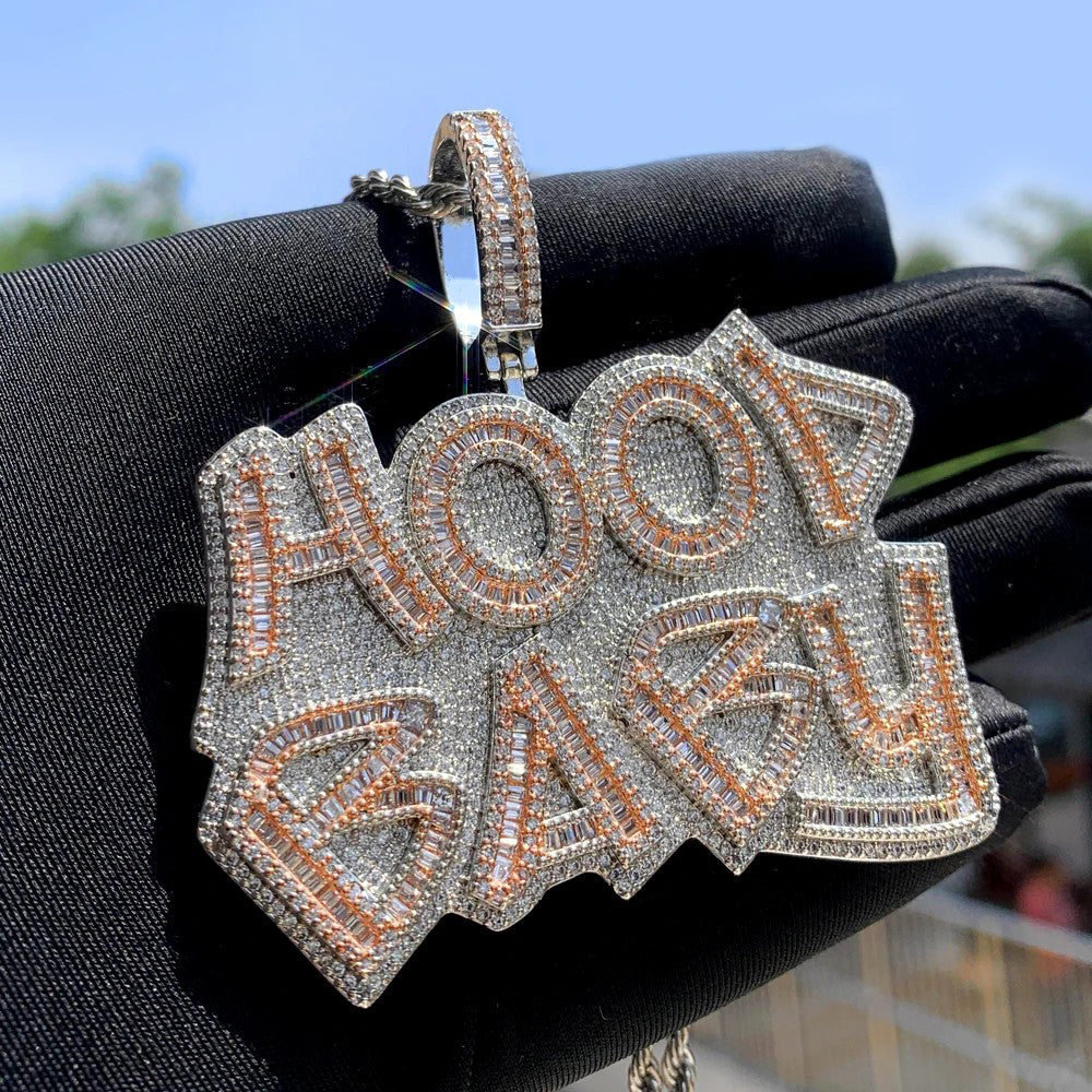 New Iced Out Bling Letter Hood Baby Pendants Necklaces Cubic Zirconia Two Tone Color Charm For Men Women Hip Hop Jewelry