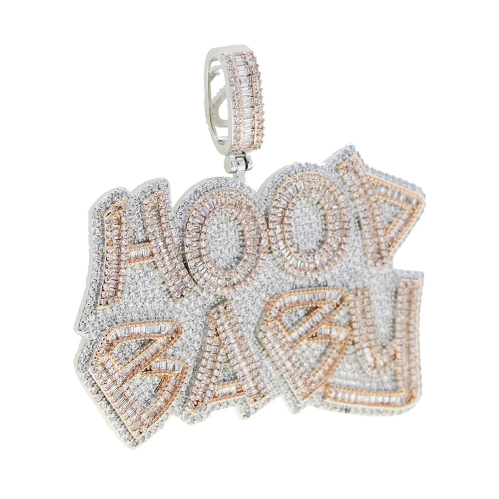 New Iced Out Bling Letter Hood Baby Pendants Necklaces Cubic Zirconia Two Tone Color Charm For Men Women Hip Hop Jewelry