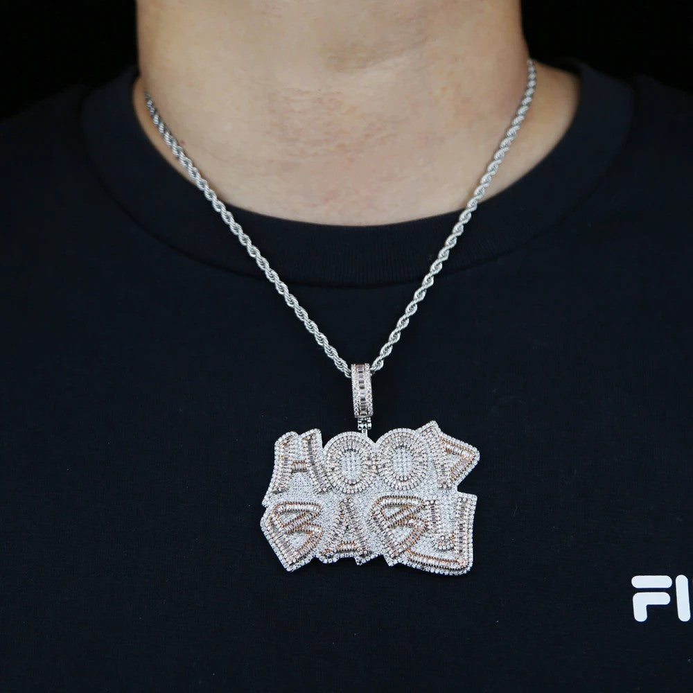 New Iced Out Bling Letter Hood Baby Pendants Necklaces Cubic Zirconia Two Tone Color Charm For Men Women Hip Hop Jewelry