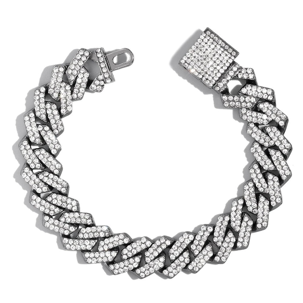 Fashion Pink Blue Iced Out Crystal Prong Cuban Link Chain Bracelet for Women Bling Rhinestone Cuban Bracelets Hip Hop Jewelry