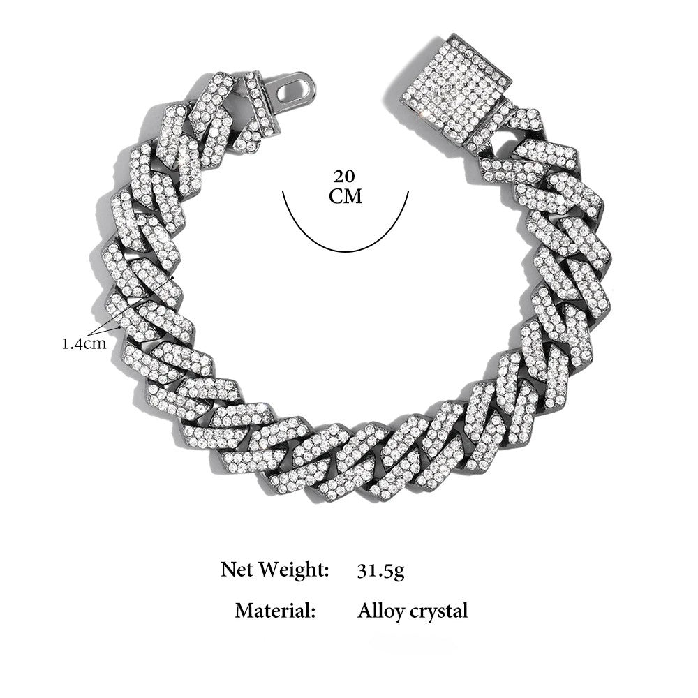 Fashion Pink Blue Iced Out Crystal Prong Cuban Link Chain Bracelet for Women Bling Rhinestone Cuban Bracelets Hip Hop Jewelry