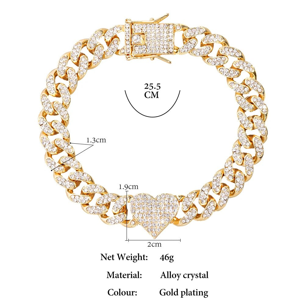 Iced Out Heart Crystal Cuban Chain Anklets Hip Hop Paved Rhinestone Link Anklet